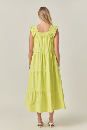 ENGLISH FACTORY - Square Neck Ruffle Detail Midi Dress - DRESSES available at Objectrare
