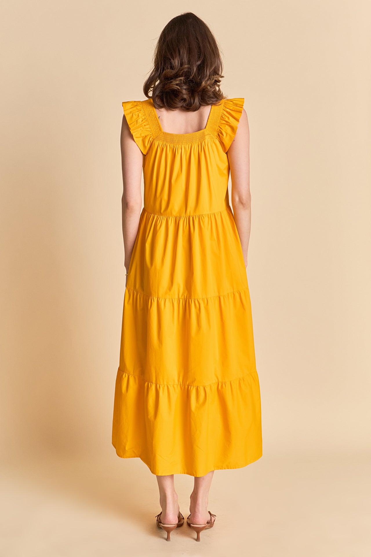 Square Neck Ruffle Detail Midi Dress