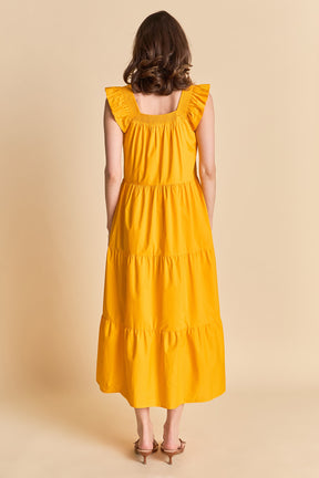 Square Neck Ruffle Detail Midi Dress