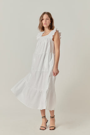 Square Neck Ruffle Detail Midi Dress