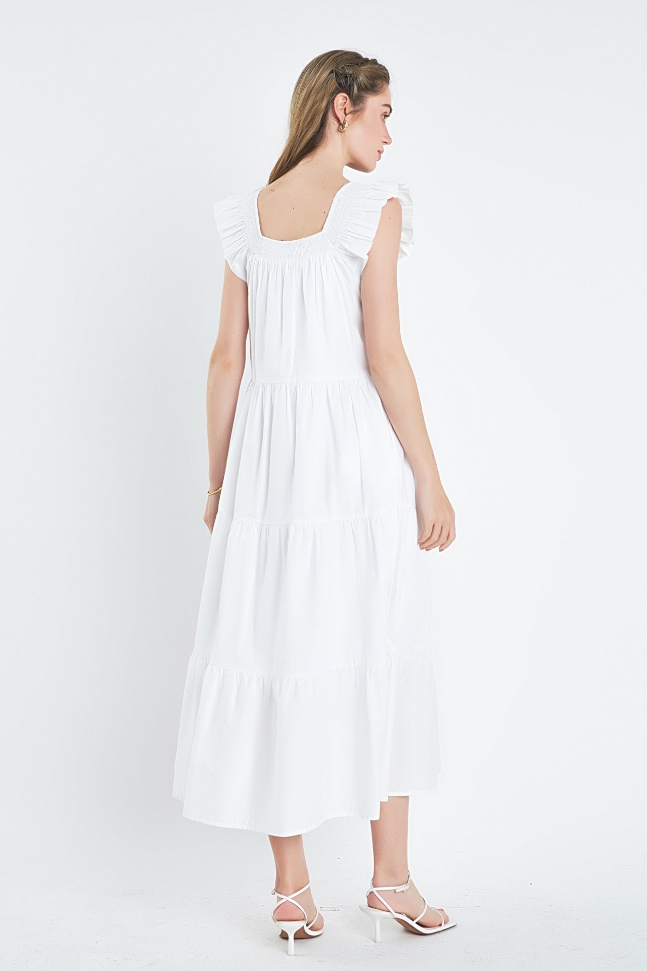 ENGLISH FACTORY - English Factory - Square Neck Ruffle Detail Tiered Midi Dress - DRESSES available at Objectrare