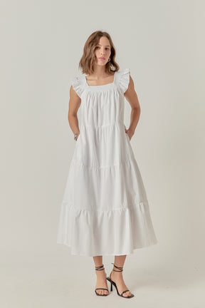 Square Neck Ruffle Detail Midi Dress