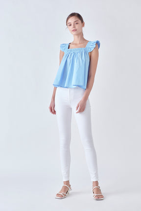 ENGLISH FACTORY - Ruffle Detail Square Neck Top - TOPS available at Objectrare