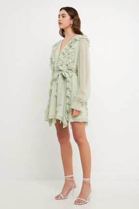 ENDLESS ROSE - Button Down Ruffle Mini Dress - DRESSES available at Objectrare