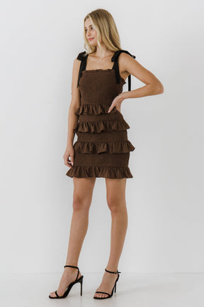 ENDLESS ROSE - Ruffle Detail Smocked Mini Dress - DRESSES available at Objectrare