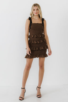 ENDLESS ROSE - Ruffle Detail Smocked Mini Dress - DRESSES available at Objectrare