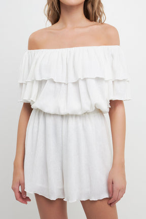 LA'VEN - Texture Knit Ruffled Romper - ROMPERS available at Objectrare