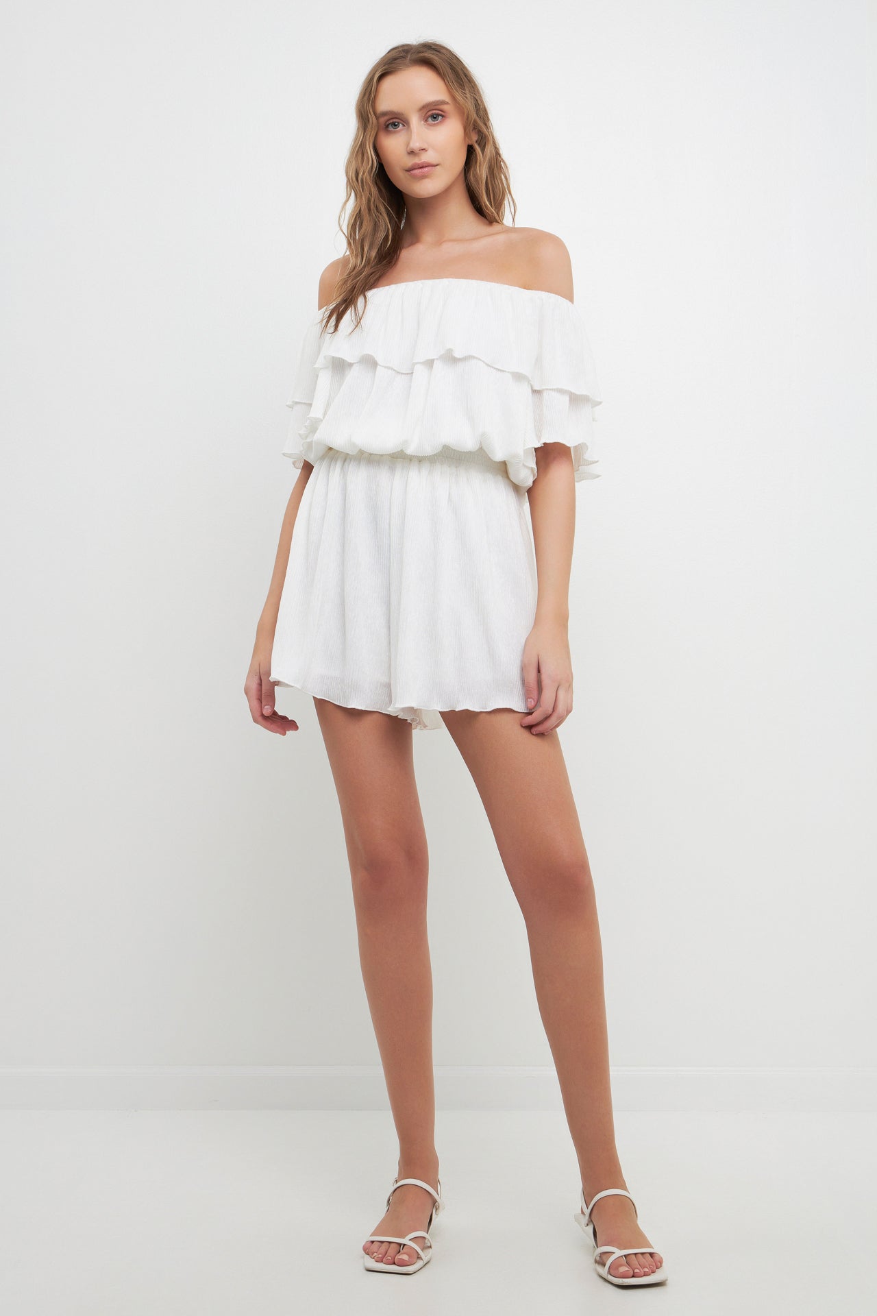 Texture Knit Ruffled Romper