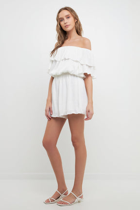 LA'VEN - Texture Knit Ruffled Romper - ROMPERS available at Objectrare