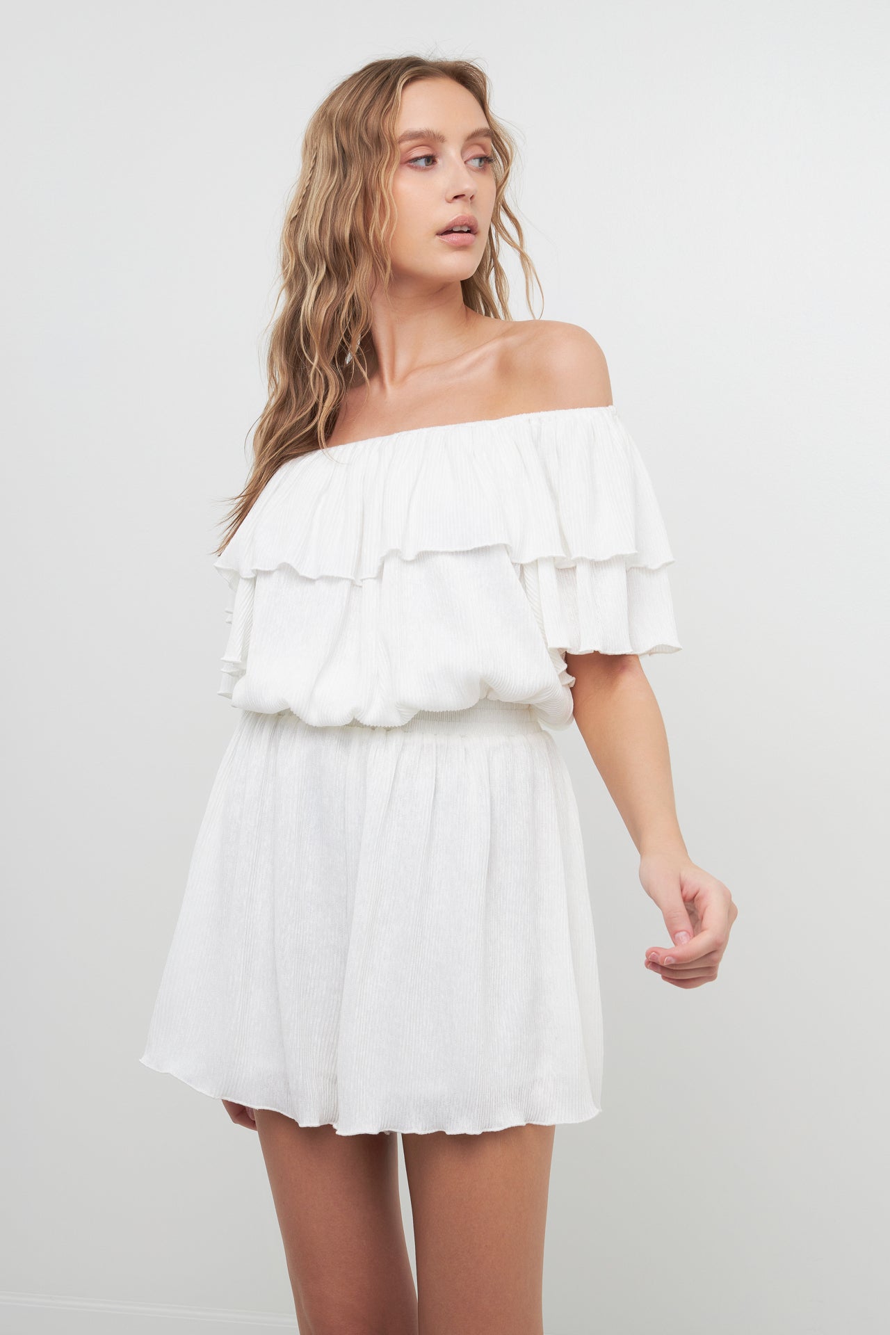 FREE THE ROSES - Free The Roses - Texture Knit Ruffled Romper - ROMPERS available at Objectrare