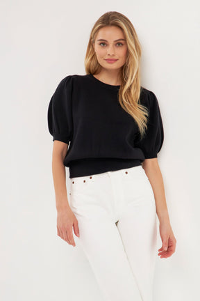 ENGLISH FACTORY - Short Puff Sleeve Knit Top - SWEATERS & KNITS available at Objectrare