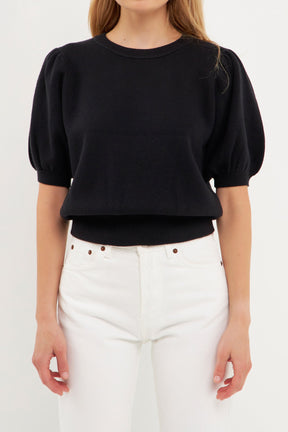 ENGLISH FACTORY - Short Puff Sleeve Knit Top - SWEATERS & KNITS available at Objectrare