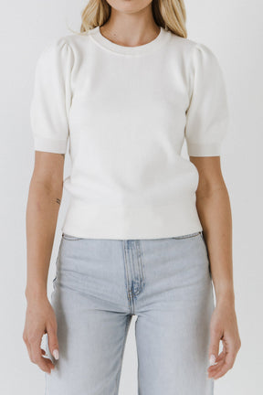 English Factory - Short Puff Sleeve Knit Top