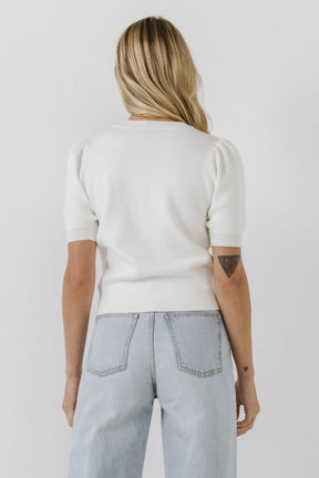 Short Puff Sleeve Knit Top