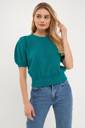 English Factory - Short Puff Sleeve Knit Top