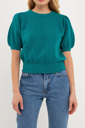 English Factory - Short Puff Sleeve Knit Top