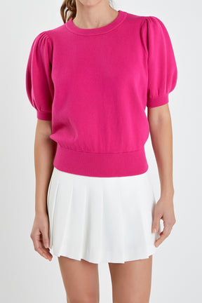 ENGLISH FACTORY - Short Puff Sleeve Knit Top - SWEATERS & KNITS available at Objectrare