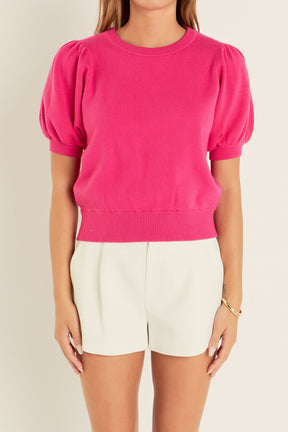 ENGLISH FACTORY - Short Puff Sleeve Knit Top - TOPS available at Objectrare