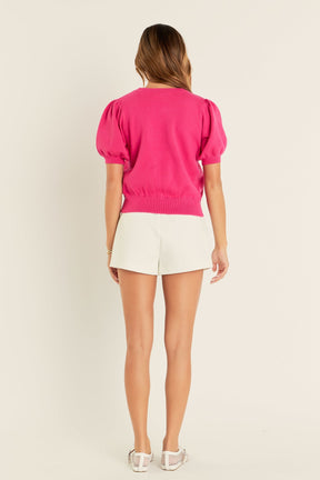 ENGLISH FACTORY - Short Puff Sleeve Knit Top - SWEATERS & KNITS available at Objectrare
