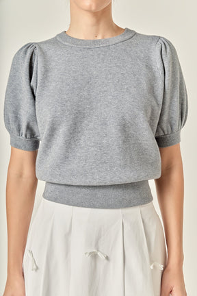 ENGLISH FACTORY - Short Puff Sleeve Knit Top - SWEATERS & KNITS available at Objectrare