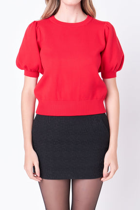ENGLISH FACTORY - Short Puff Sleeve Knit Top - SWEATERS & KNITS available at Objectrare