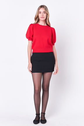 ENGLISH FACTORY - Short Puff Sleeve Knit Top - SWEATERS & KNITS available at Objectrare
