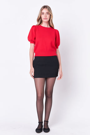 ENGLISH FACTORY - Short Puff Sleeve Knit Top - TOPS available at Objectrare