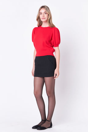ENGLISH FACTORY - Short Puff Sleeve Knit Top - SWEATERS & KNITS available at Objectrare