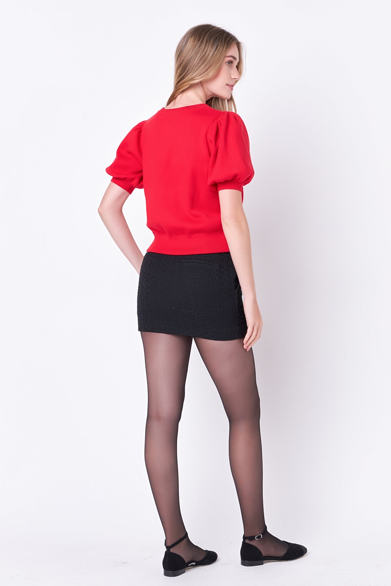 ENGLISH FACTORY - Short Puff Sleeve Knit Top - SWEATERS & KNITS available at Objectrare