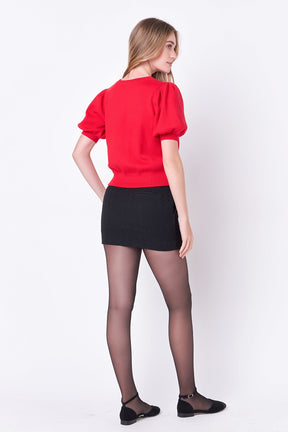 ENGLISH FACTORY - Short Puff Sleeve Knit Top - SWEATERS & KNITS available at Objectrare