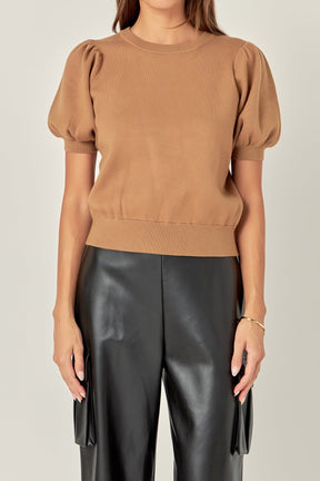 ENGLISH FACTORY - Short Puff Sleeve Knit Top - SWEATERS & KNITS available at Objectrare