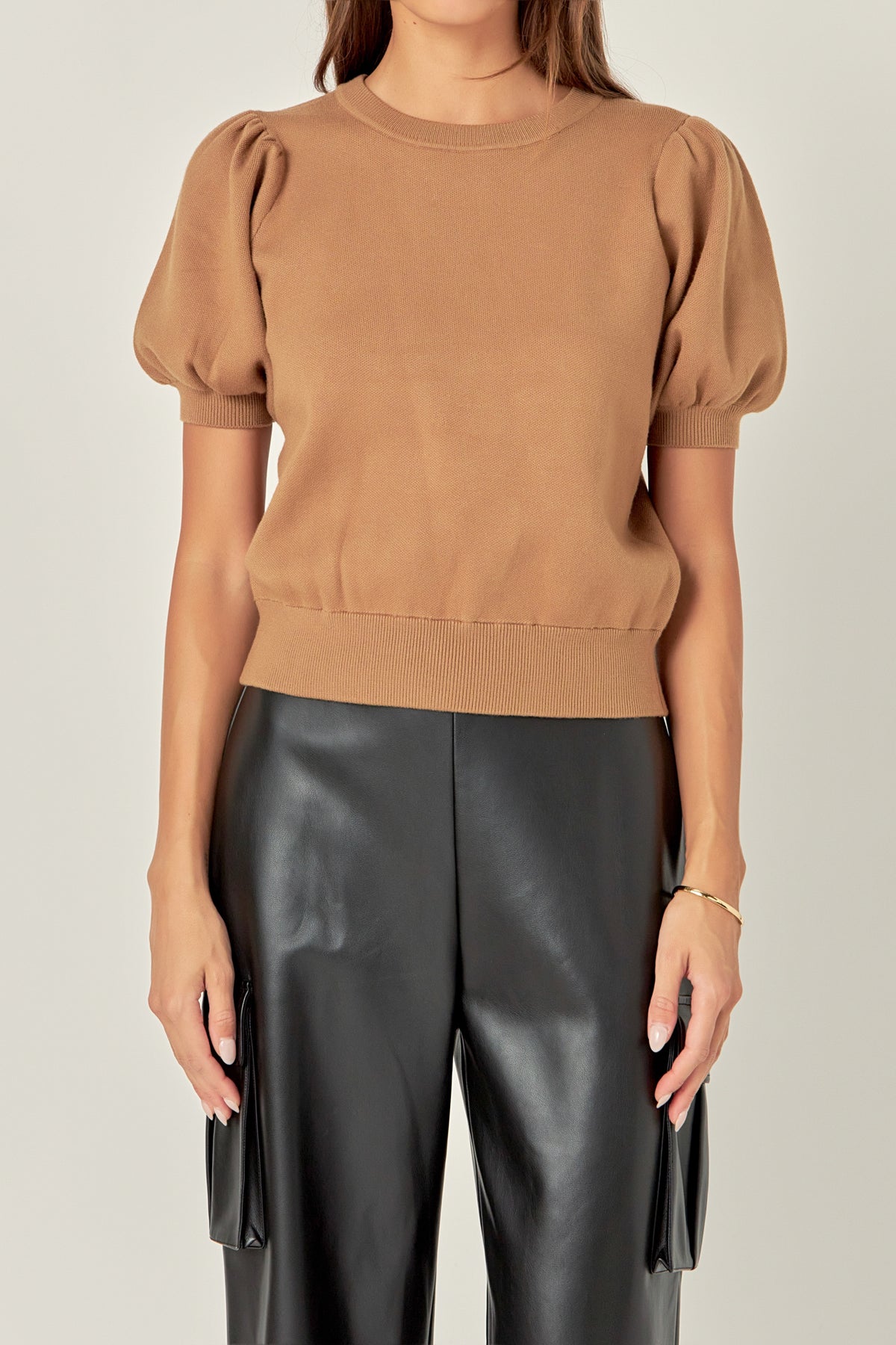 ENGLISH FACTORY - Short Puff Sleeve Knit Top - SWEATERS & KNITS available at Objectrare