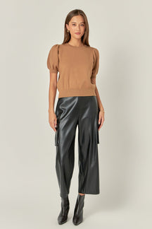 ENGLISH FACTORY - Short Puff Sleeve Knit Top - TOPS available at Objectrare