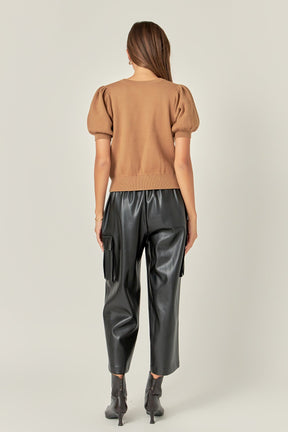 ENGLISH FACTORY - Short Puff Sleeve Knit Top - SWEATERS & KNITS available at Objectrare