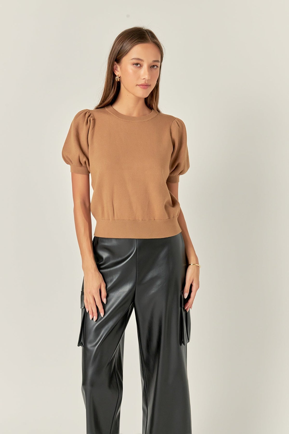 ENGLISH FACTORY - Short Puff Sleeve Knit Top - SWEATERS & KNITS available at Objectrare