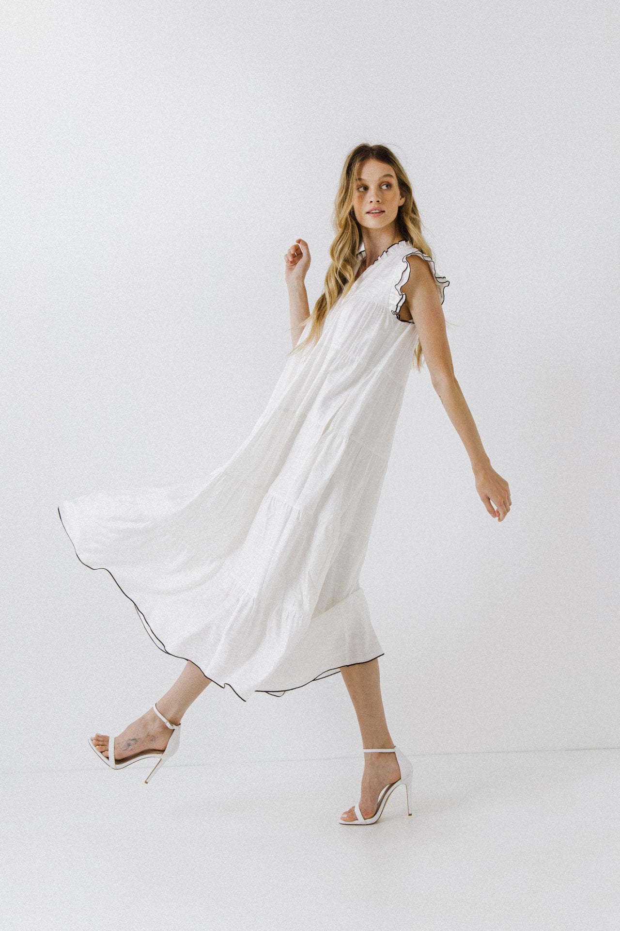 ENGLISH FACTORY - V-Neck Tiered Midi Dress - DRESSES available at Objectrare