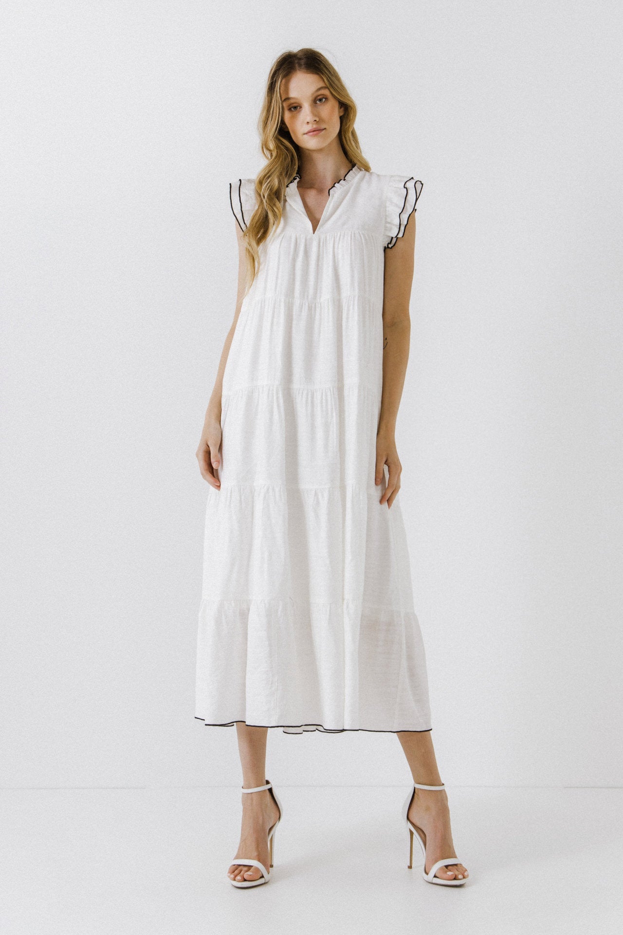 ENGLISH FACTORY - English Factory - V-Neck Tiered Midi Dress - DRESSES available at Objectrare