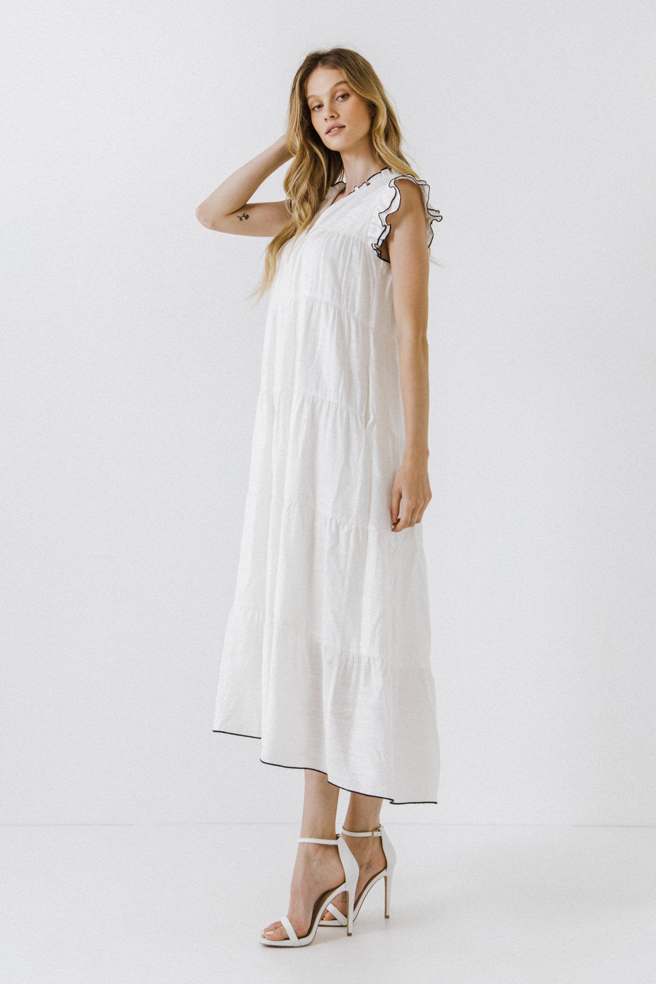 ENGLISH FACTORY - V-Neck Tiered Midi Dress - DRESSES available at Objectrare