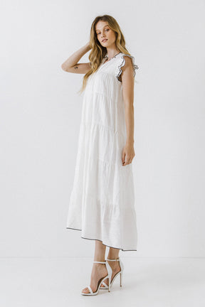 ENGLISH FACTORY - V-Neck Tiered Midi Dress - DRESSES available at Objectrare