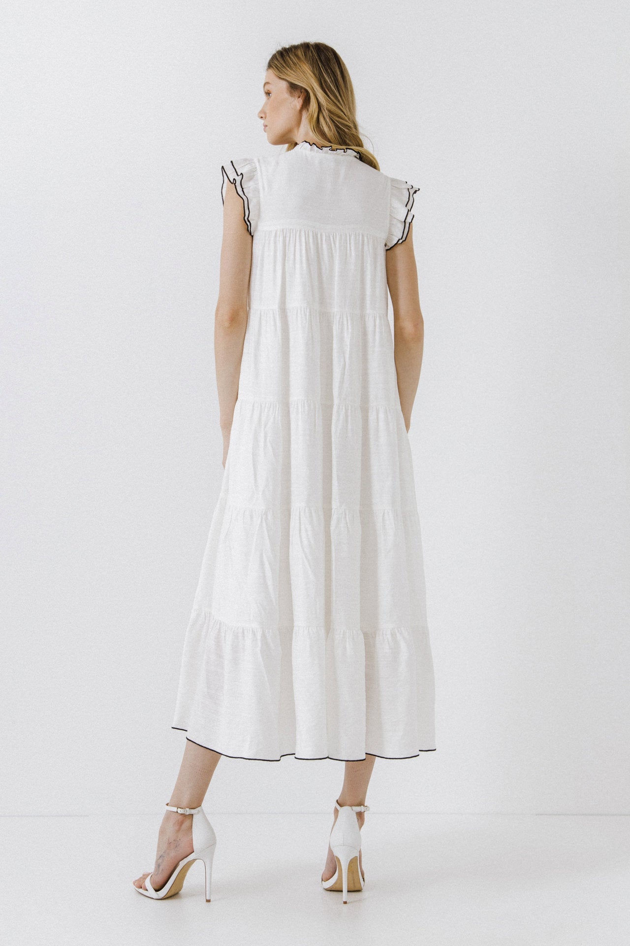 ENGLISH FACTORY - V-Neck Tiered Midi Dress - DRESSES available at Objectrare