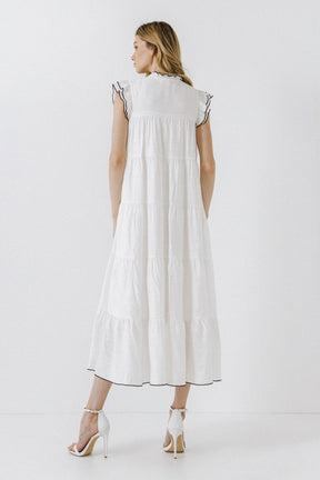 ENGLISH FACTORY - V-Neck Tiered Midi Dress - DRESSES available at Objectrare