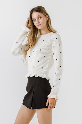 ENGLISH FACTORY - Dot Embroidery Sweater - SWEATERS & KNITS available at Objectrare