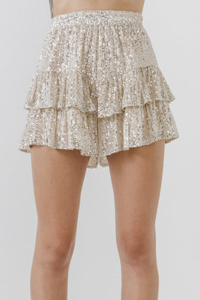 ENDLESS ROSE - Sequins Ruffled Skorts - SKORTS available at Objectrare