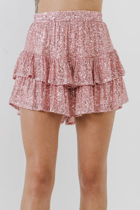 ENDLESS ROSE - Sequins Ruffled Skorts - SKORTS available at Objectrare