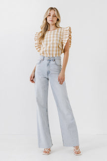 ENGLISH FACTORY - Gingham Ruffled Top - TOPS available at Objectrare