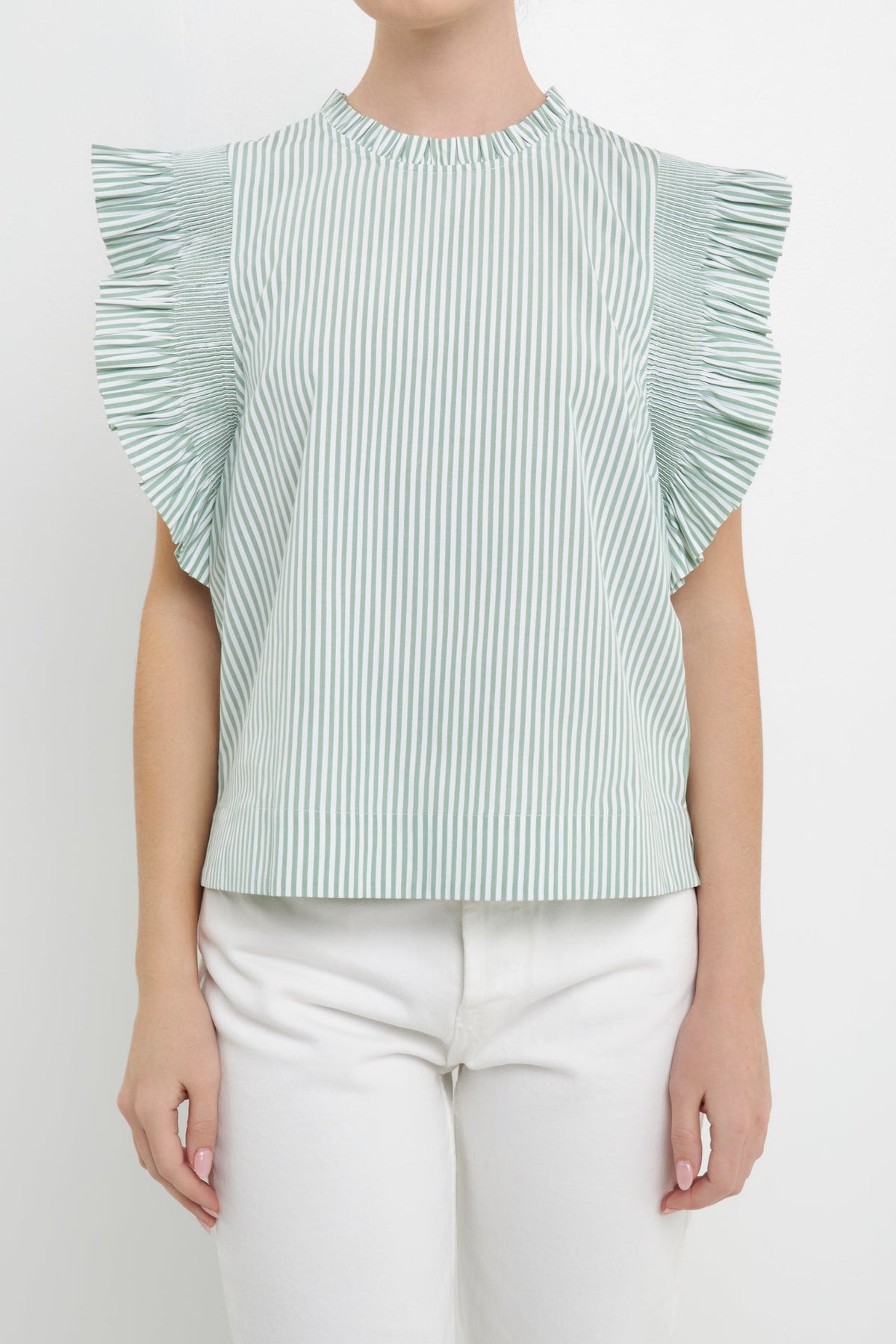 ENGLISH FACTORY - Striped Ruffled Top in Green - TOPS available at Objectrare