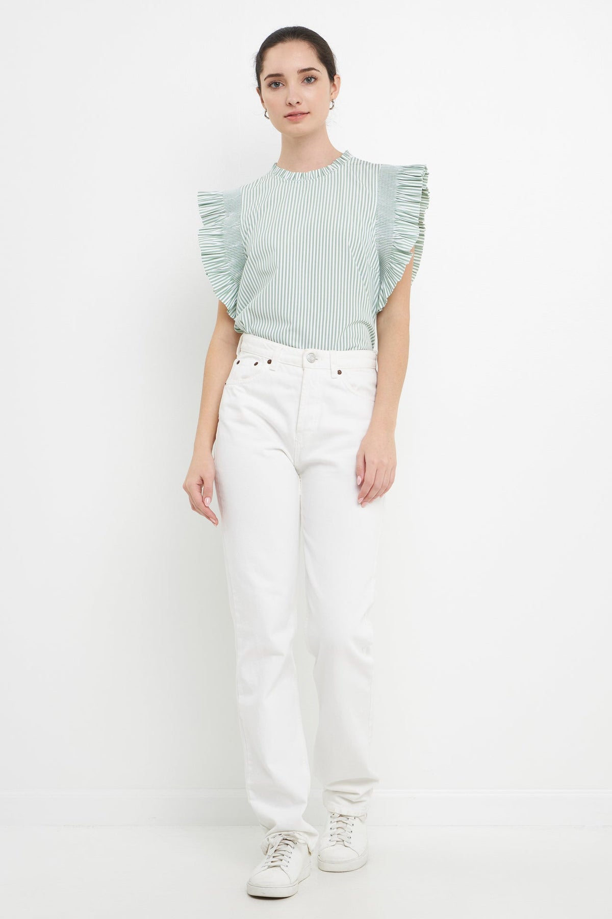 ENGLISH FACTORY - Striped Ruffled Top in Green - TOPS available at Objectrare
