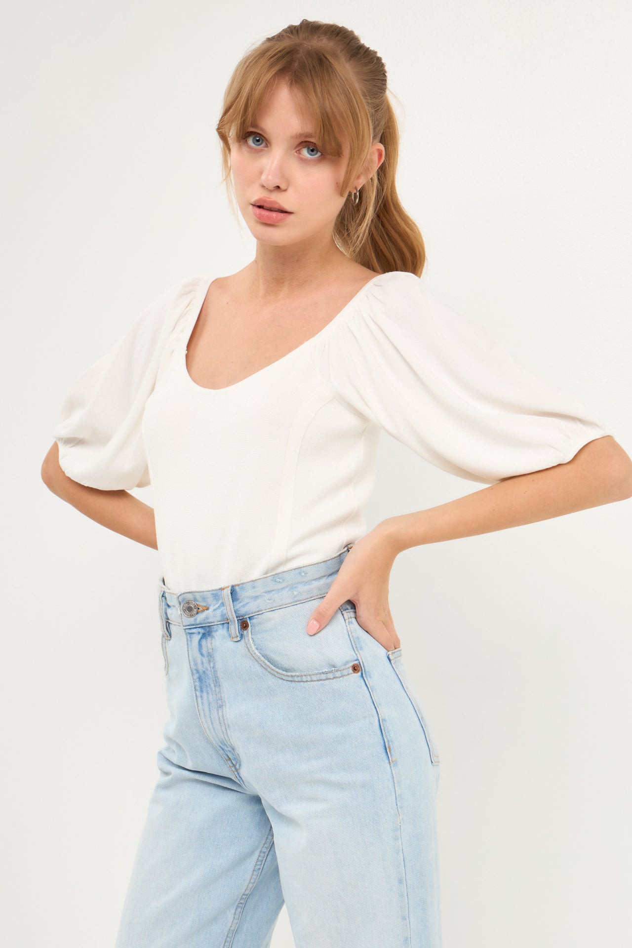 ENGLISH FACTORY - Puff Sleeve Knit Top - TOPS available at Objectrare