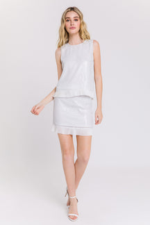 Sequin Pleated Mesh Hem Skirt