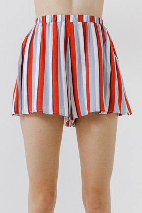 LA'VEN - Stripe Elastic Waist Shorts - SHORTS available at Objectrare